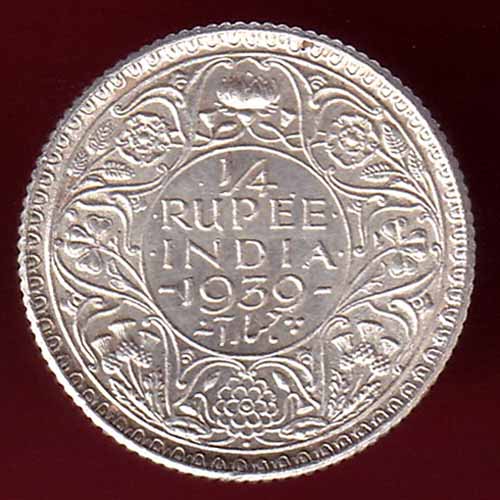 British India 1939 Bombay mint George vi King Emperor 1/4 Rupee–@HUB1847