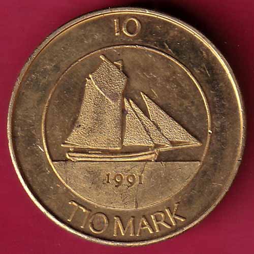 Aland Tio Daler 10 Tio Mark 1991 :- s2315