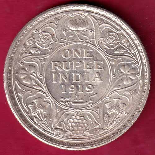 British India 1919 Bombay Mint George V One Rupee Silver Coin:- S2430