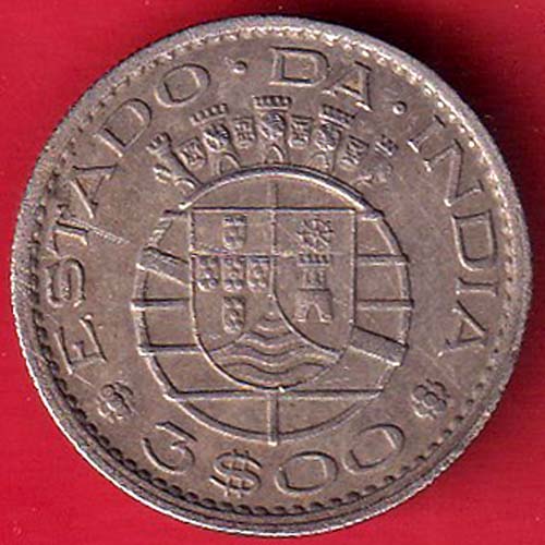 PORTUGUESE INDIA GOA 3 ESCUDO 1958 COIN– oo5705