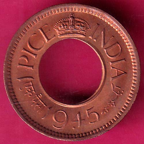 British india king george vi 1945 one pice beautiful copper Coin–@HUB5112