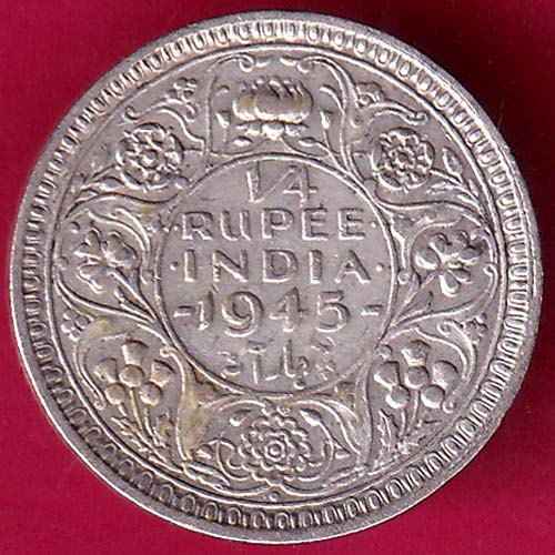 BRITISH INDIA 1945 BOMBAY MINT GEORGE VI 1/4 RUPEE BEAUTIFUL SILVER COIN:- OO198