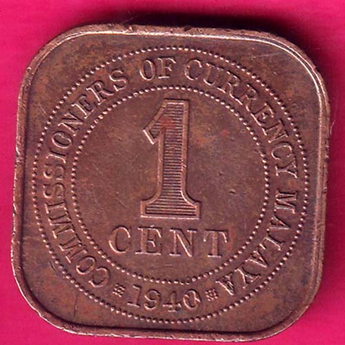 Commissioners of Currency Malaya 1940 One Cent  george vi king–@HUB2810