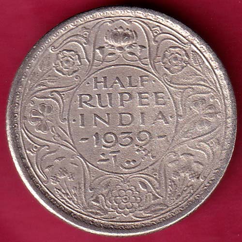 BRITISH INDIA 1939 GEORGE VI HALF RUPEE SILVER COIN–@HUB2156