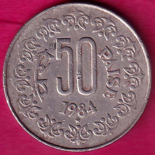 Republic  India 50 Paise 1984 Hyderabad Mint–@HUB3561
