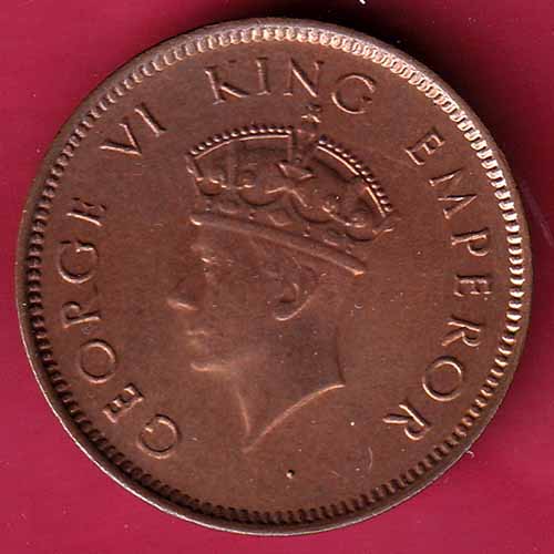 BRITISH INDIA 1939 GEORGE VI ONE QURTER ANNA COPPER COIN - S1771