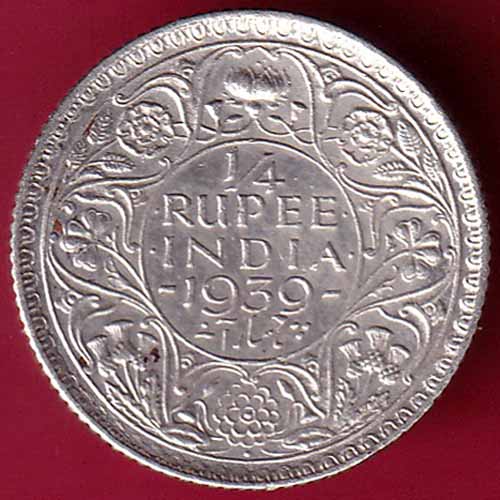 British India 1939 Bombay Mint George VI 1/4 Rupee Silver Coin  – S980