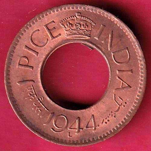 British india king george vi 1944 LAHORE MINT one pice copper coin–@HUB2046
