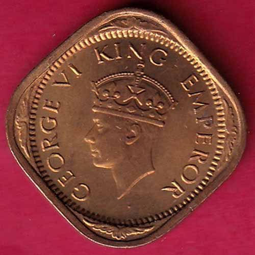 BRITISH INDIA 1943 GEORGE VI 1/2 ANNA COIN :- S2183