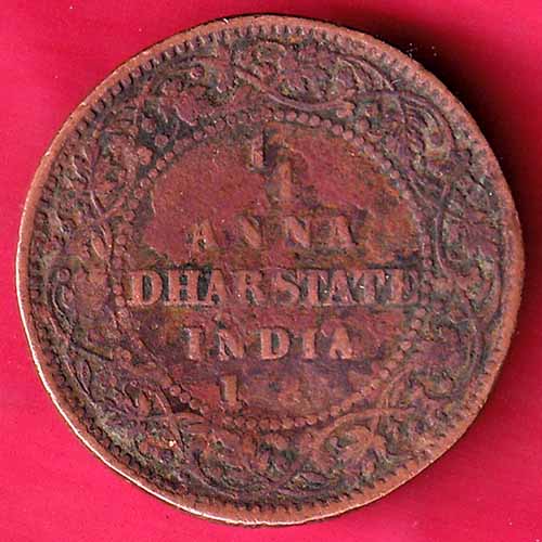 Victoria Empress 1/4 Anna Dhar State India 1887 :- S2351