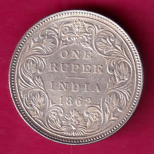 BRITISH INDIA 1862 (TWO DOT AT TOP ) VICTORIA QUEEN ONE RUPEE BEAUTIFUL SILVER COIN@hub4871