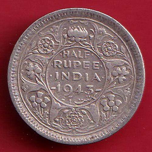 British India 1943 George Vi half Rupee Rare Silver coin – oo3770
