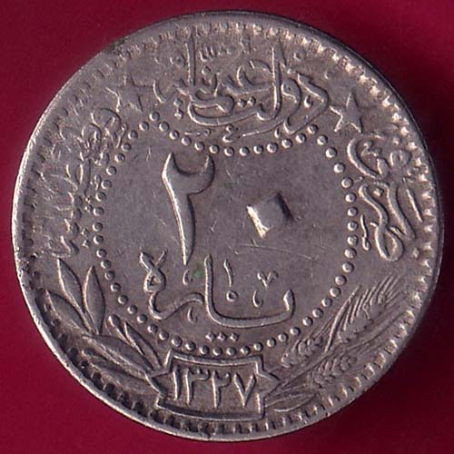 Ottoman Empire 1337 Mehmed V 20 Para coin–@HUB2903