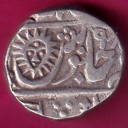 INDORE STATE 1282 SUN FACE INO SHAH ALAM II MALHAR RAO ONE RUPEE SILVER COIN–@HUB3656