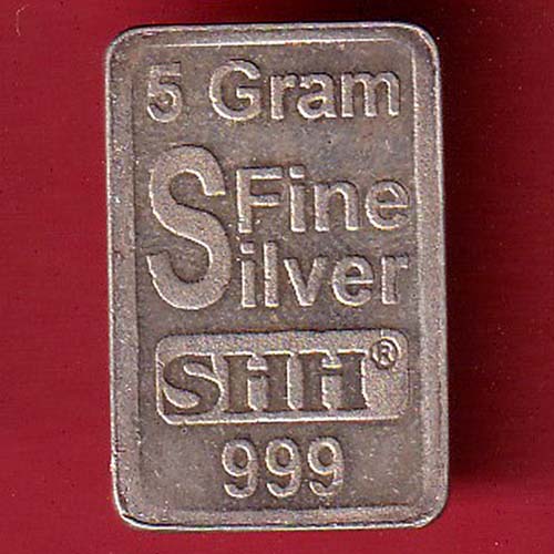 silver bar : Weight – 4.87 gm : “SHH” 1.25 GMS FINE SILVER 999 :- OO3048